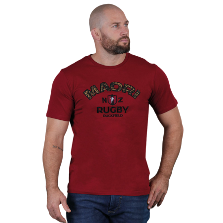 T-shirt Ruckfield Maori Rouge Foncé Manches Courtes | Rugby Approved Perpignan