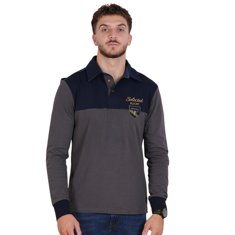 Polo à manches longues Ruckfied Selected Rugby bleu marine